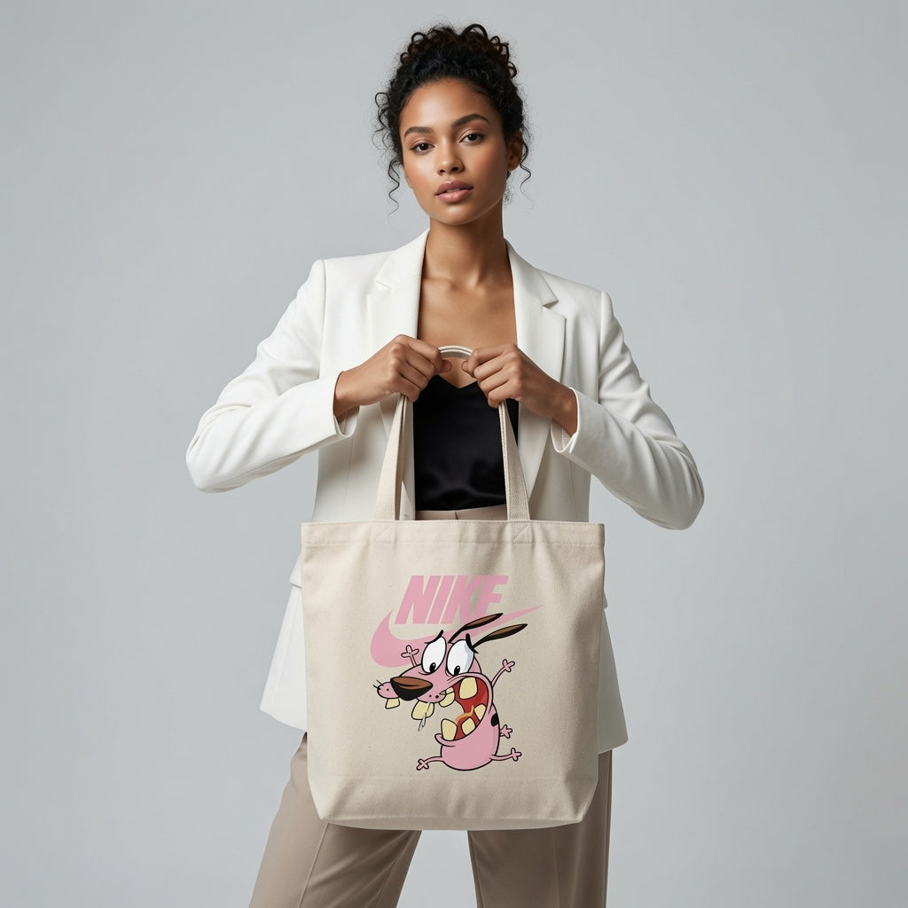 Courage the Cowardly Dog Light Pink Nike Swoosh Cotton Canvas Tote Bag