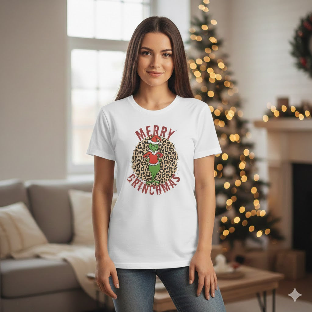 Merry Grinchmas Leopard Print T-Shirt