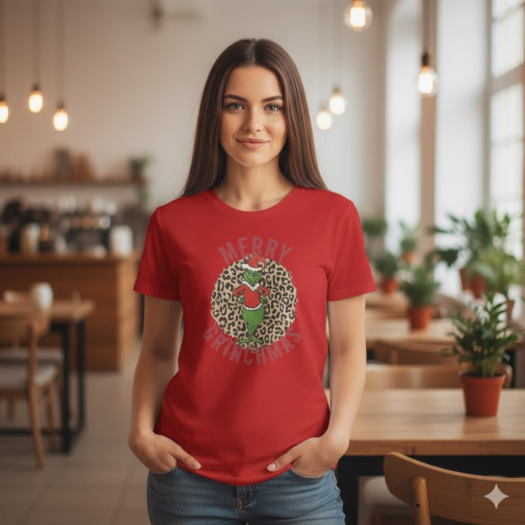 Merry Grinchmas Leopard Print T-Shirt