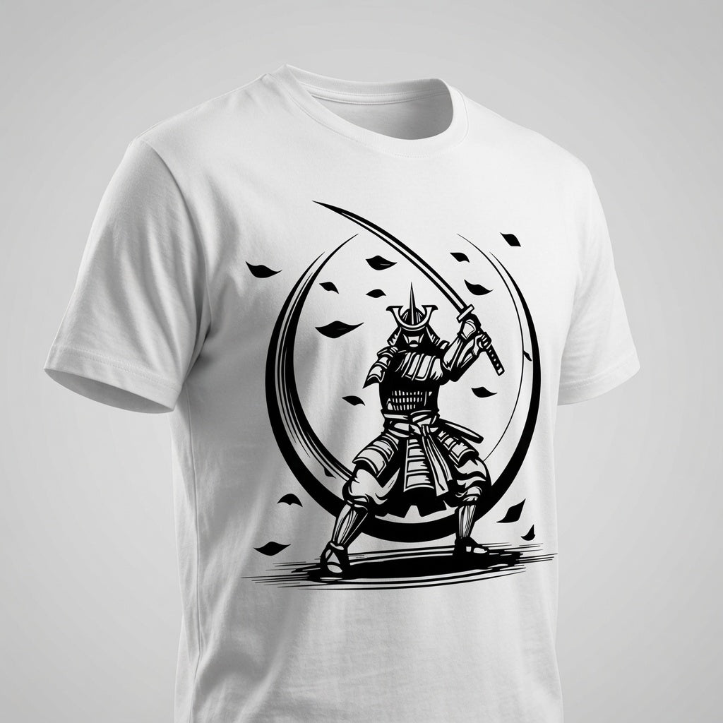 Samurai Moon T-Shirt Japanese Katana Graphic Tee White