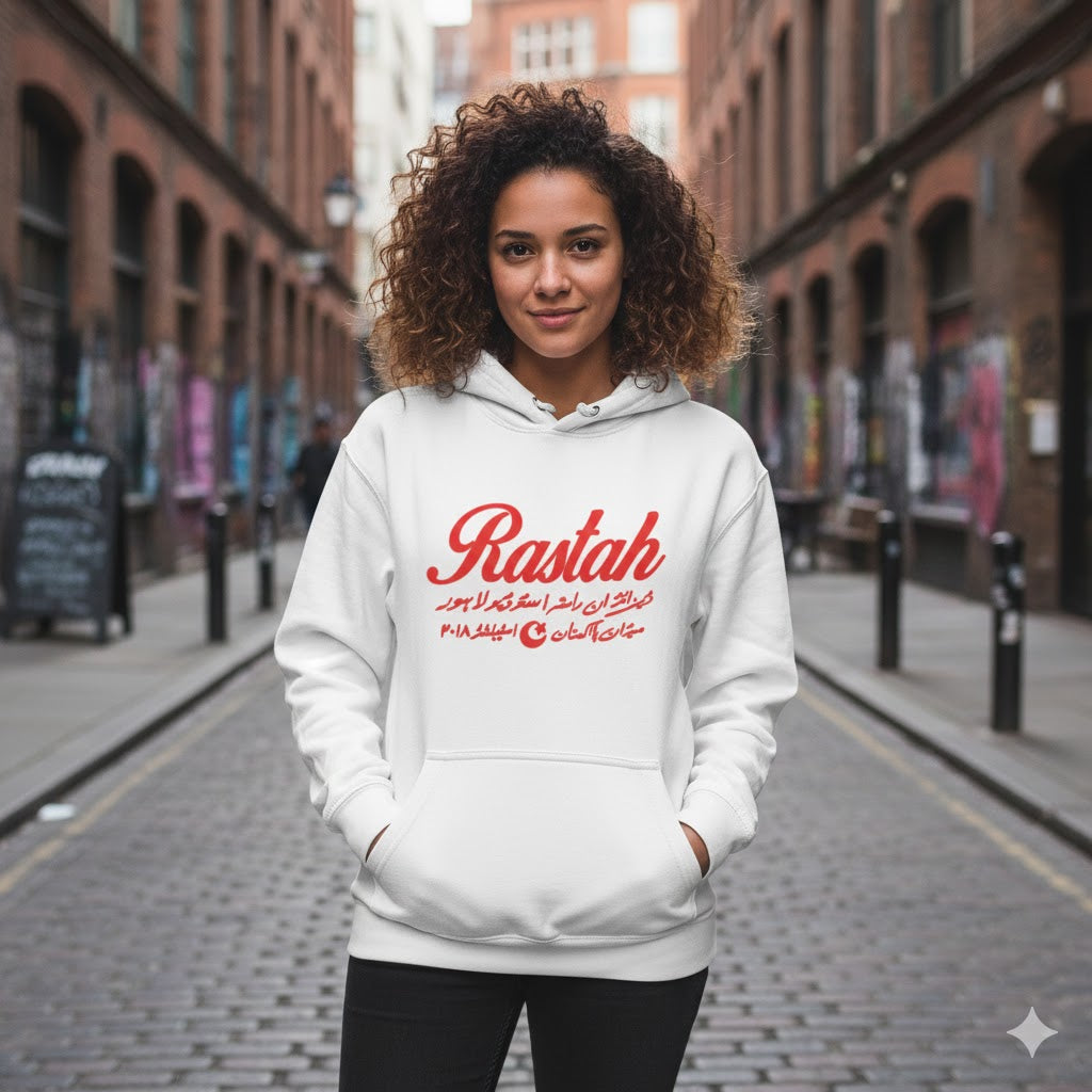Rastah Text Hoodie – Urdu Typography Minimal Streetwear Pullover