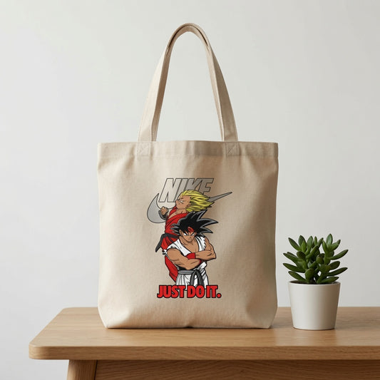 Anime Martial Arts Warriors "Just Do It" Nike Swoosh Cotton Canvas Tote Bag