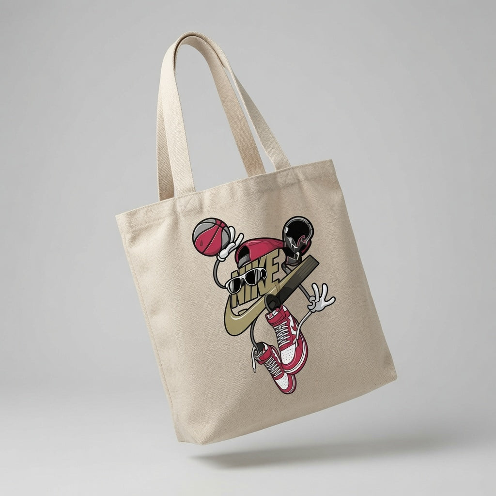 Cartoon Sneakerhead Graphic Canvas Tote Bag | High-Tops & Hoops Shopper Bag