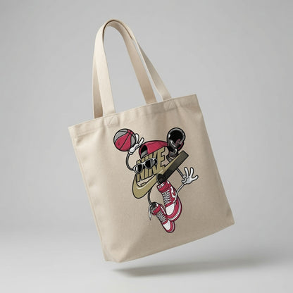 Cartoon Sneakerhead Graphic Canvas Tote Bag | High-Tops & Hoops Shopper Bag