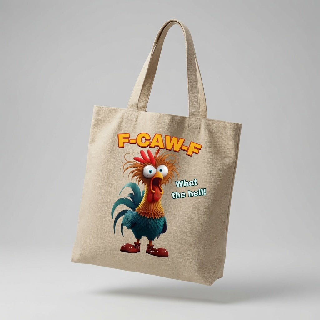 Crazy Rooster "F-CAW-F What The Hell!" Funny Canvas Tote Bag