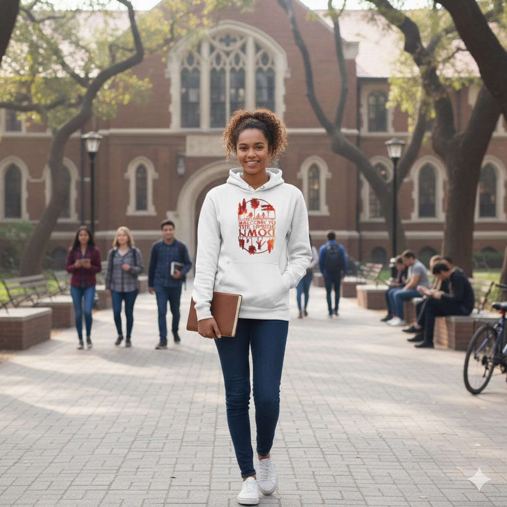 Welcome to the Upside Down Hoodie – Stranger Things Inspired Graphic Pullover