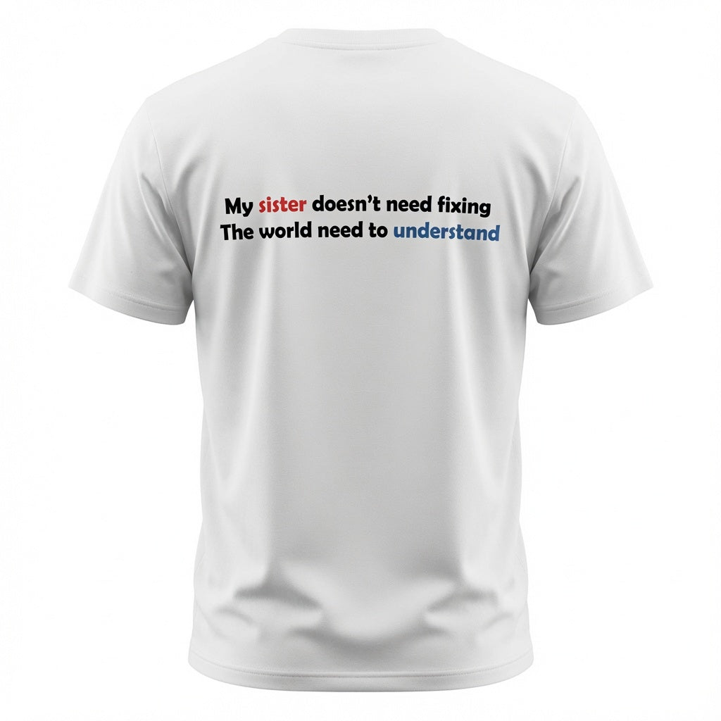 My Sister Doesn’t Need Fixing- Autism Neurodiversity Support T shirt
