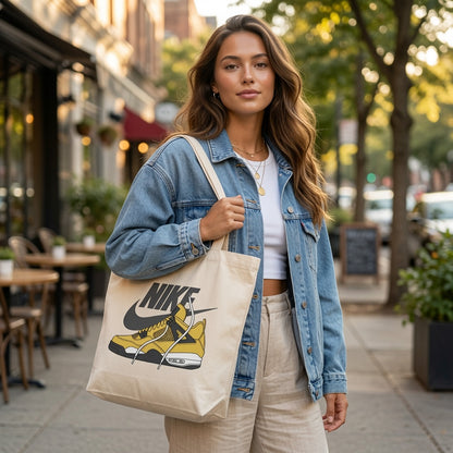 Retro Yellow Sneaker Graphic Canvas Tote Bag - Classic Streetwear Graphic Shoulder Bag