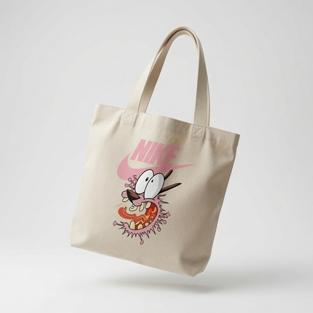 Courage the Cowardly Dog Pink Nike Swoosh Cotton Canvas Tote Bag