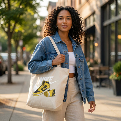 Yellow & Black Retro High-Top Sneakers White Nike Swoosh Cotton Canvas Tote Bag