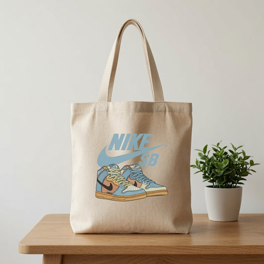 Retro Skate High-Top Graphic Canvas Tote Bag - Soft Pastel Blue Streetwear Shoulder Bag