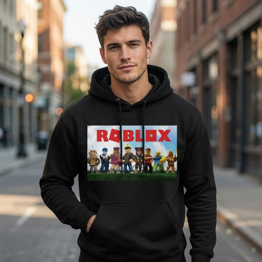 Roblox Gaming Hoodie Black White Pullover Graphic Sweatshirt Kids Unisex Gear
