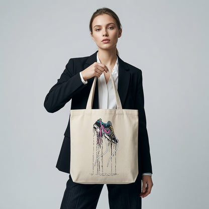 Melting Drip Sneaker Graphic Canvas Tote Bag - Abstract Streetwear Pop Art Shoulder Bag