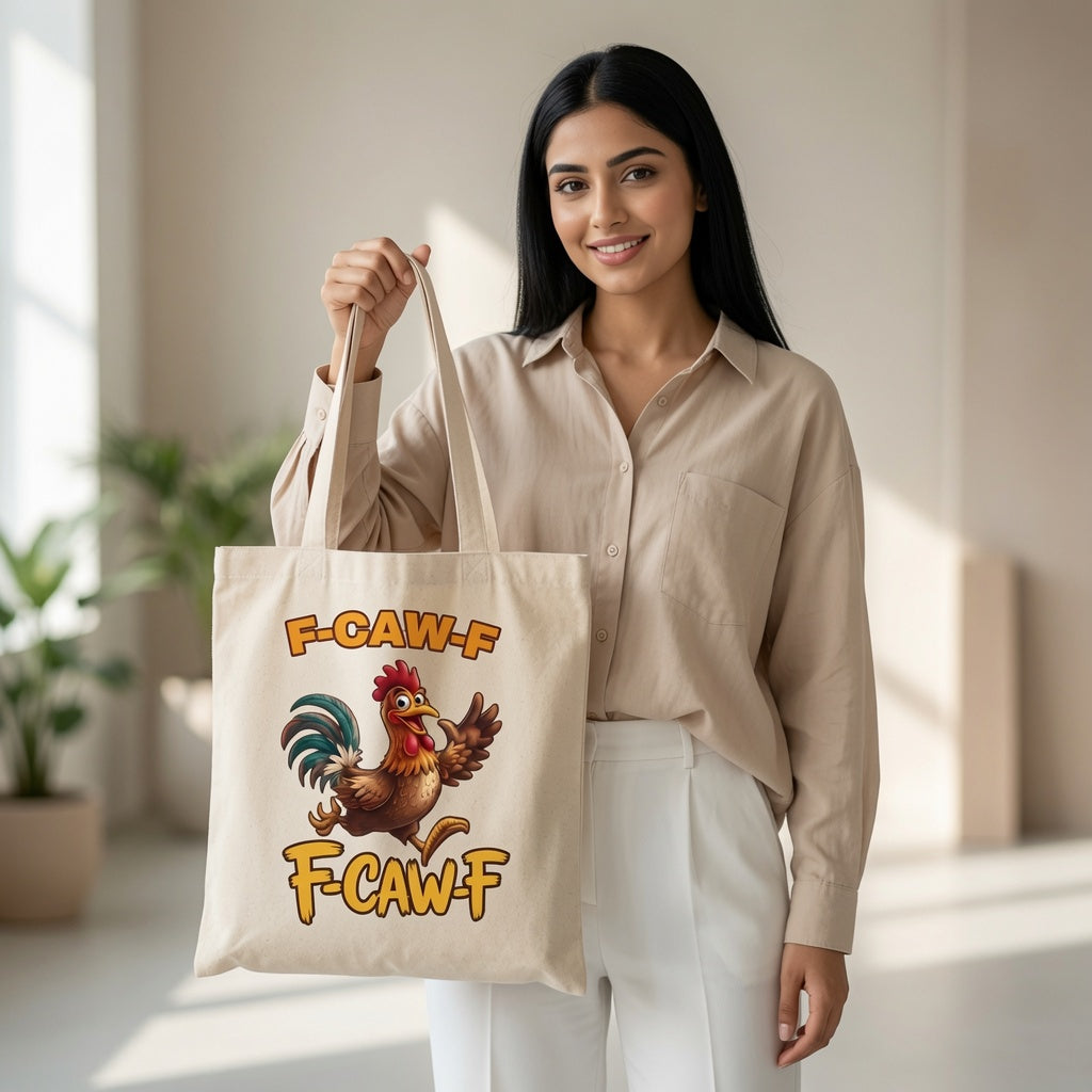 Running Rooster "F-CAW-F" Funny Canvas Tote Bag