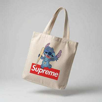 Bad Boy Stitch Supreme Box Logo Parody Canvas Tote Bag - Anime Streetwear Handbag