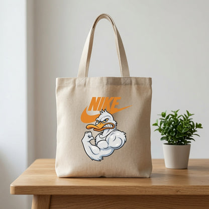 Quack-tastic Muscle Duck Nike Swoosh Cotton Canvas Tote Bag