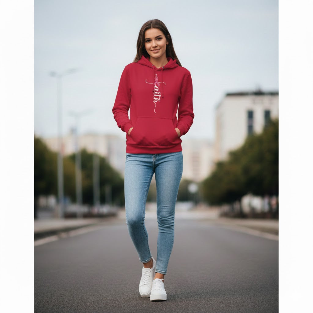 Breast Cancer Awareness Hoodie – Pink Ribbon Graphic Black Pullover