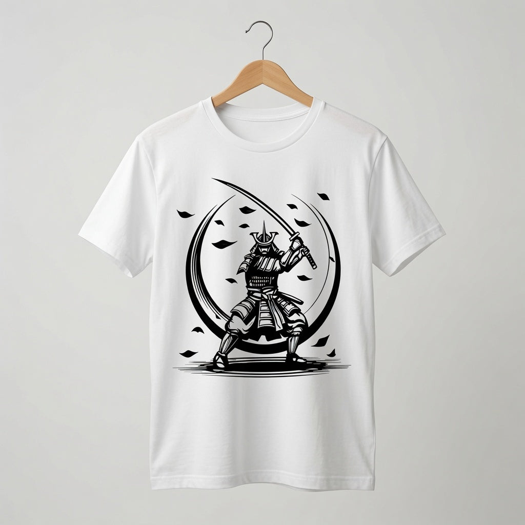 Samurai Moon T-Shirt Japanese Katana Graphic Tee White