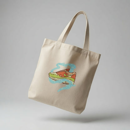 Smoky Waves Runner Sneaker Graphic Canvas Tote Bag - Abstract Surreal Streetwear Shoulder Bag