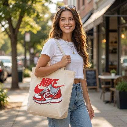 Classic Red Sneaker Illustration Nike Swoosh Cotton Canvas Tote Bag