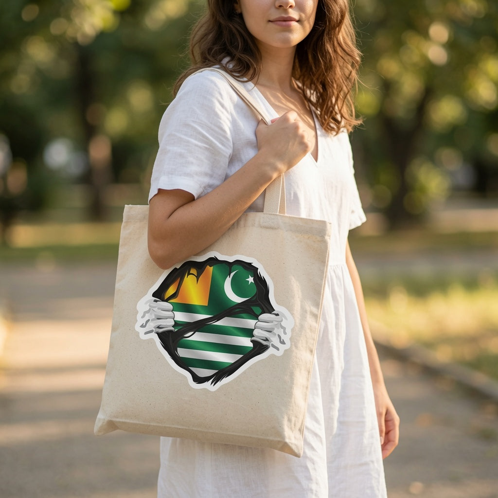 Azad Kashmir Flag Superhero Reveal Canvas Tote Bag – Kashmiri Pride Heritage Tote