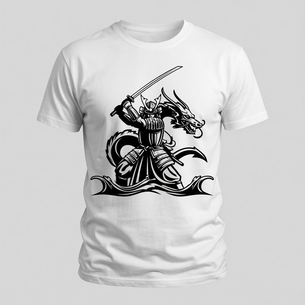Samurai Dragon T-Shirt Japanese Katana Graphic Tee White