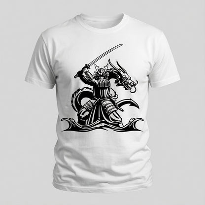 Samurai Dragon T-Shirt Japanese Katana Graphic Tee White