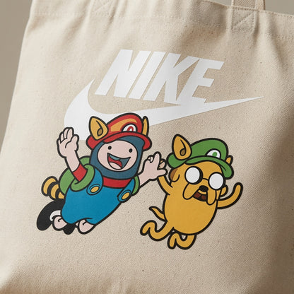 Adventure Time x Super Mario Bros Parody Canvas Tote Bag - Anime Pop Culture Canvas Handbag