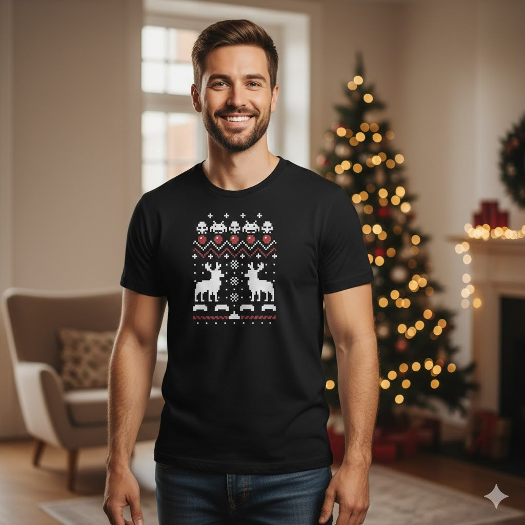 Festive Pixel Reindeer Christmas T-Shirt