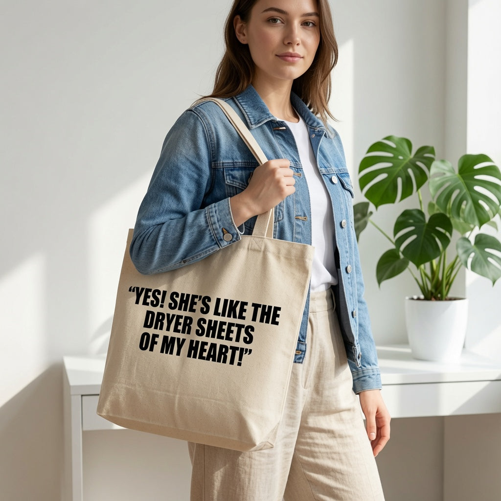 Funny Romantic Quote Canvas Tote Bag - "Dryer Sheets Of My Heart"