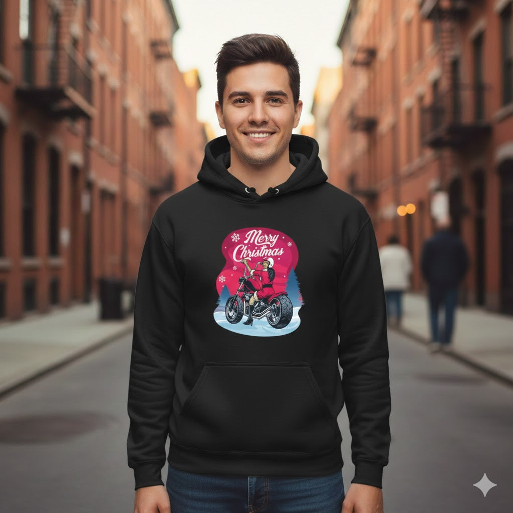 Santa Riding Motorcycle Christmas Hoodie