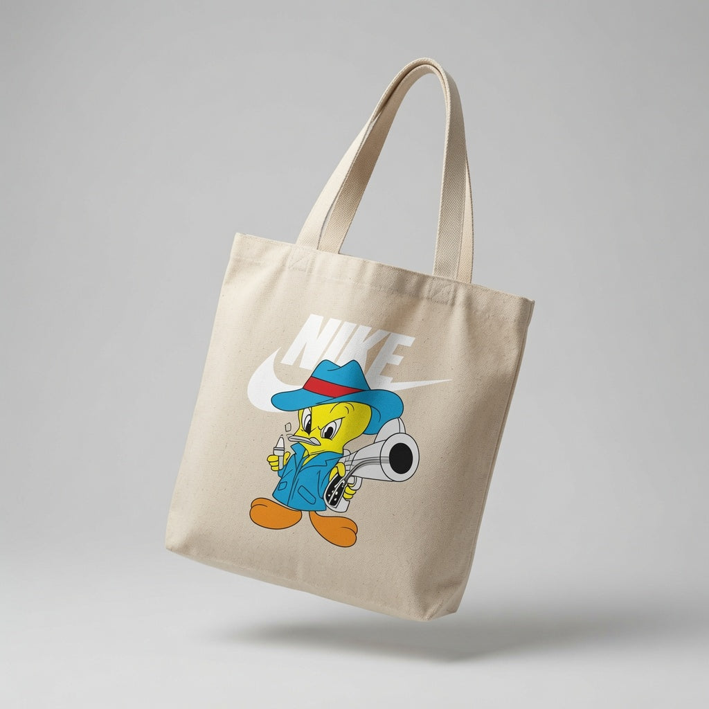 Gangster Canary Graphic Canvas Tote Bag | Funny Retro Cartoon Cotton Tote