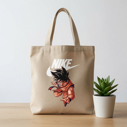 Dragon Ball Z Goku Action Pose White Nike Swoosh Cotton Canvas Tote Bag