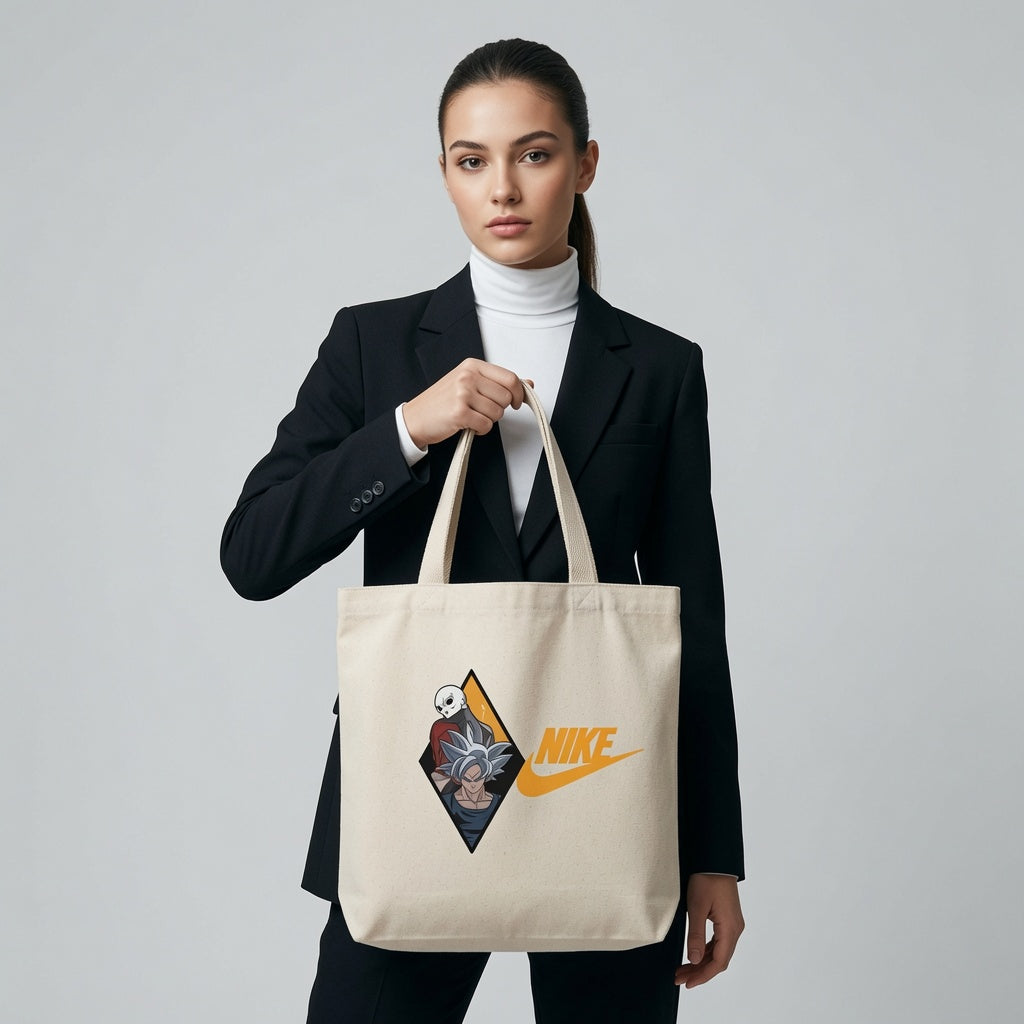 Dragon Ball Ultra Instinct Goku vs Jiren Orange Nike Swoosh Cotton Canvas Tote Bag