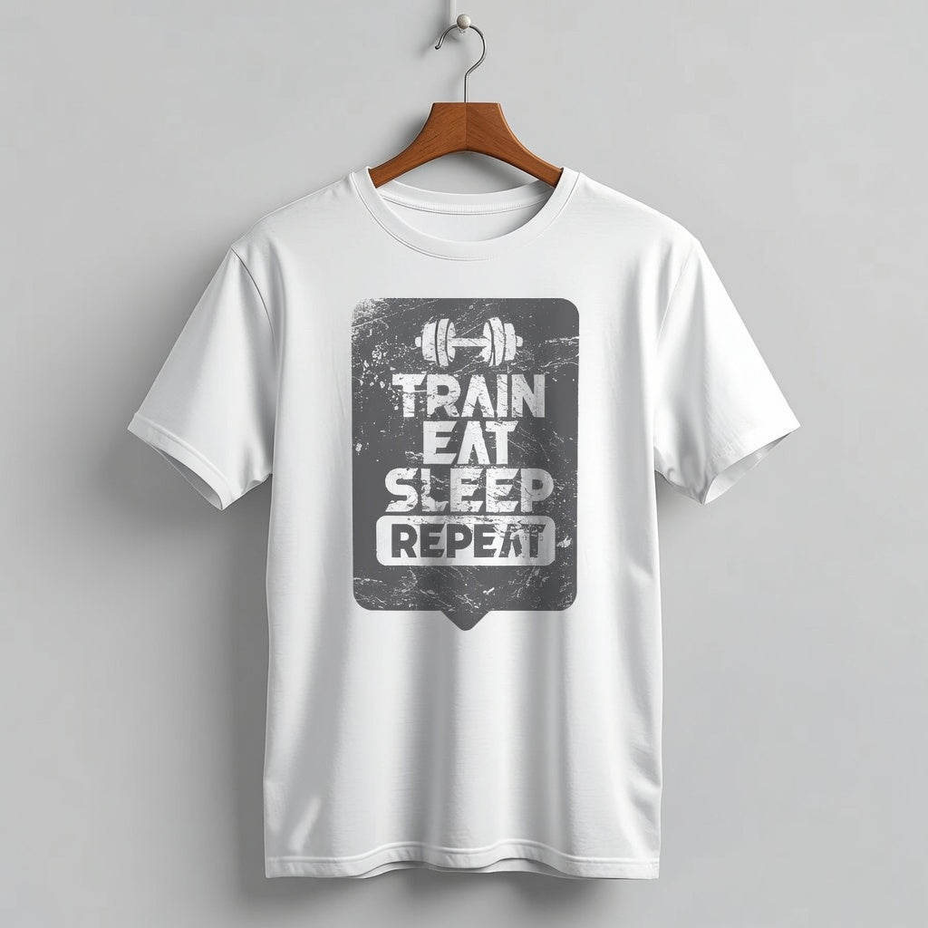 "Train Eat Sleep Repeat" Distressed Fitness Graphic Tee