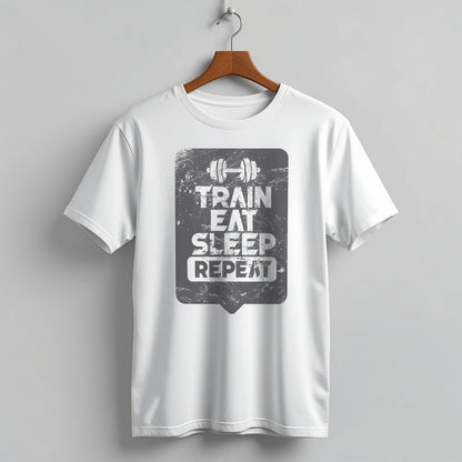 "Train Eat Sleep Repeat" Distressed Fitness Graphic Tee