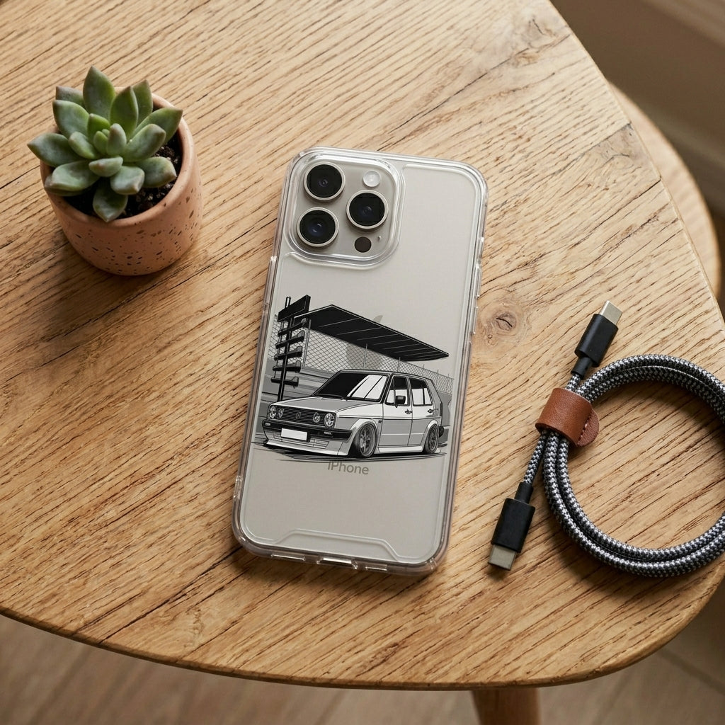 Vintage MK2 Hatchback Graphic Clear Case Retro Classic Car Graphic Shockproof Protective Cover for iPhone