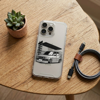 Vintage MK2 Hatchback Graphic Clear Case Retro Classic Car Graphic Shockproof Protective Cover for iPhone