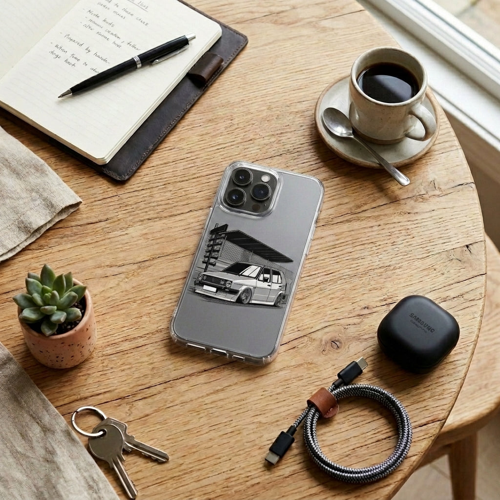 Vintage MK2 Hatchback Graphic Clear Case Retro Classic Car Graphic Shockproof Protective Cover for iPhone
