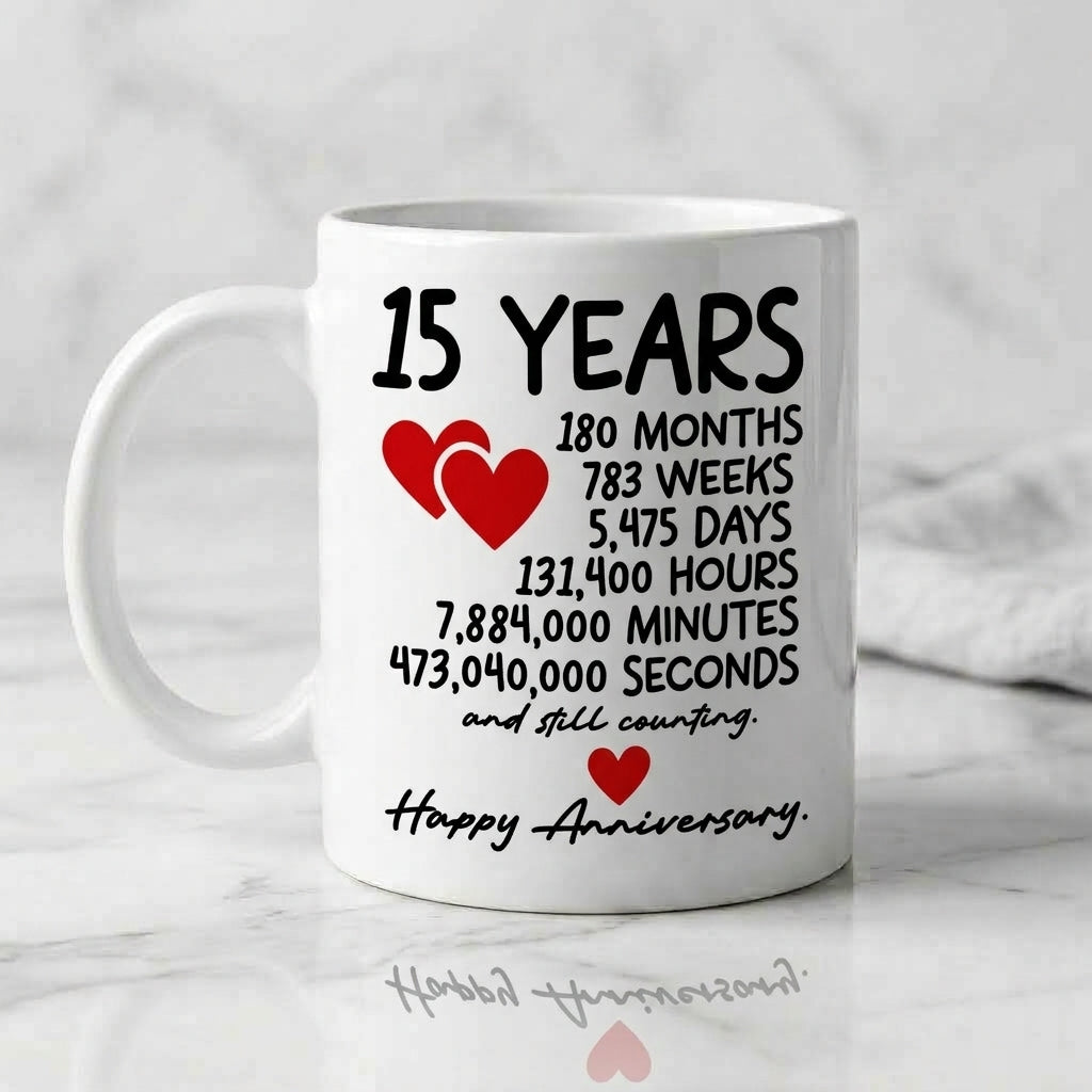 Happy Anniversary Ceramic Coffee Mug, Milestone Gift Mug 11oz for Couple, Husband & Wife