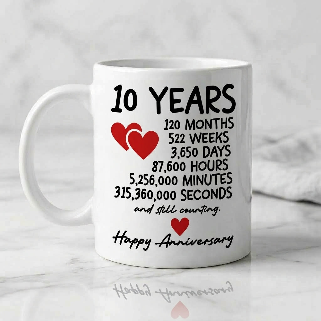 Happy Anniversary Ceramic Coffee Mug, Milestone Gift Mug 11oz for Couple, Husband & Wife