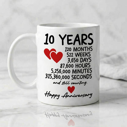 Happy Anniversary Ceramic Coffee Mug, Milestone Gift Mug 11oz for Couple, Husband & Wife