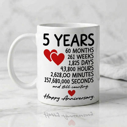 Happy Anniversary Ceramic Coffee Mug, Milestone Gift Mug 11oz for Couple, Husband & Wife