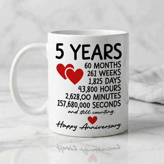 Happy Anniversary Ceramic Coffee Mug, Milestone Gift Mug 11oz for Couple, Husband & Wife