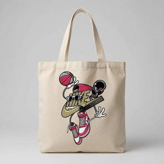Cartoon Sneakerhead Graphic Canvas Tote Bag | High-Tops & Hoops Shopper Bag