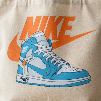 UNC Light Blue High-Top Graphic Canvas Tote Bag - Vintage Orange Logo Streetwear Shoulder Bag