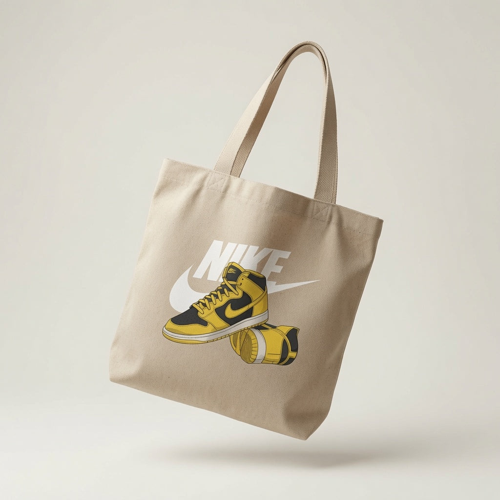 Yellow & Black Retro High-Top Sneakers White Nike Swoosh Cotton Canvas Tote Bag