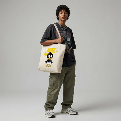 Cute Baby Duck Cartoon Graphic Canvas Tote Bag | Yellow & Black Graphic Cotton Tote