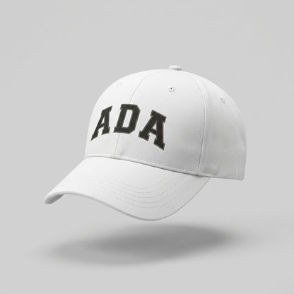 ADA Varsity Lettering Graphic Baseball Cap - Minimalist Trendy Streetwear Cap (White)