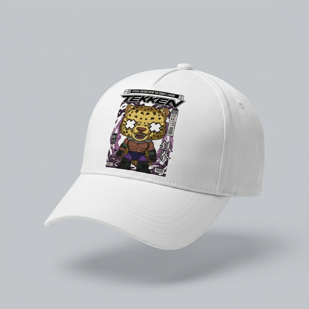 Tekken King Character Comic Graphic Baseball Cap - Retro Fighting Gamer Cap (White)